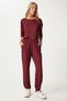 Women's Burgundy Crop T-Shirt Jogger Bottom Knitted Tracksuit Set Fn03316 - 4