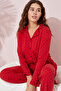 Cotton Red Point Patterned Buttoned Pajamas Set