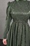 Khaki Hijab Evening Dress - Mixed Wavy and Tiny Bead Embroidered - 3