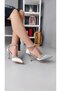 Women's Silver Stone Satin Evening Dress Shoes 355 - 4