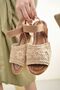 Women's Straw Sandals Tan Knit Lace Knitwear Embroidery Embroidered New Season Summer Beach Holiday Sandals - 4