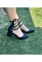 New Drawstring Black Skin Low Heeled Shoes - 3