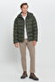Men's Khaki Standard Fit Regular Cut Out Hood Stand Collar Coat - 2