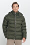 Men's Khaki Standard Fit Regular Cut Out Hood Stand Collar Coat - 3