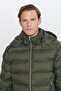 Men's Khaki Standard Fit Regular Cut Out Hood Stand Collar Coat - 5