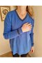 Women's Blue V-Neck Glitter Detailed Long Sleeve Knitwear Sweater - 2