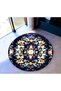 Mira Round Multicolored Flower Detailed Woven Base on Black Background Modern Decorative Carpet 5709 - 3