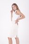 Women's Denim Skirt with Slit Detail on the Back and Tassel Detail at the End, Cargo Pockets, Natural Beige Denim, Four Seasons - 3