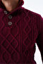 Burgundy Men's Fur Collared Short Placketed Buttoned Braided Hair Knitted Sweater Trist-5345 - 5