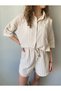 Shirt Shorts Double Linen Set Beige - 8