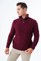 Burgundy Men's Fur Collared Short Placketed Buttoned Braided Hair Knitted Sweater Trist-5345 - 4