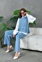 Women's Embossed Patterned Openwork Knitwear White Shirt and Trousers Set - 3