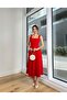 Red Thick Strap Square Collar Midi Dress