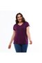Women's Plum Large Size V-Neck Basic Viscose T-shirt - 2