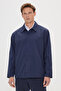 Men's Navy Blue Standard Fit Regular Cut Shirt Collar Pocket Casual Coat - 4