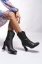Qhicase Women's High Heeled Short Boots 0012805 Black Skin - 3