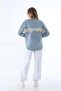 Women's Blue Pocketed Tasseled Colorful Ethnic Seasonal Buttoned Long Denim Jacket A36-083 - 8