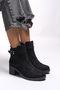 Lilixipha Women's Buckle Detailed Elastic Heeled Boots 0012730 Black Suede