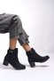 Lilixipha Women's Buckle Detailed Elastic Heeled Boots 0012730 Black Skin - 4
