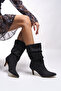 Iblantha Women's Pointed Heeled Short Boots 00126200 Black Suede - 5