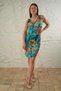 Women's Cross Collar Bird Eye Lace Detailed Midi Dress - Turquoise Floral