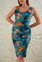 Women's Cross Collar Bird Eye Lace Detailed Midi Dress - Petrol Floral - 3
