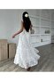 Chiffon Lined Flower Embossed White Strap Dress