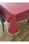 Red and White Piti Checked - Liquid Resistant Pompom Tablecloth - 4
