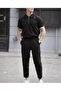 2-Piece Set: Ribbed Zip-Up T-Shirt and Ribbed Baggy Sweatpants Set