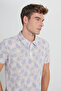 Ecru Cobalt Blue Men's Polo Neck Printed Slim Fit T-shirt - 5