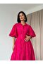 Fuchsia Balloon Sleeve and Belted Lined Dress - 2