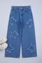 Mavi Kız Çocuk Geniş Paça Yıldız Desenli %100 Pamuk Lastikli Denim Pantolon TKDAW25PL00001 - 9