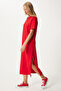 Women's Red Cotton Summer Casual Combed Dress Ub00080 - 2