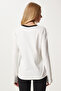 Women's White Contrast Color Collared Cotton Knitted Basic Blouse Nj00157 - 5