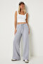 Women's Gray Wide Leg Knitted Sweatpants Fn03349