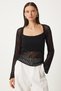 Women's Black Spanish Sleeve Square Neck Openwork Knitwear Blouse Fn03350 - 2