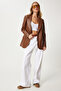 Tan Women's Oversize Faux Leather Blazer - Fn03319 - 3
