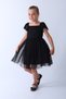 Girl's Square Neck Short Sleeve Special Occasion Self Print Tulle Dress - 4