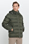 Men's Khaki Standard Fit Regular Cut Out Hood Stand Collar Coat - 4