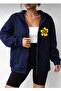 Women's Hooded Navy Blue Siesta Beach Printed Zippered Cardigan