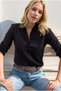 Women's Black Linen Sleeve Folded Collar Long Shirt - 4