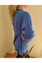 Women's Blue V-Neck Glitter Detailed Long Sleeve Knitwear Sweater - 3