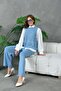 Women's Embossed Patterned Openwork Knitwear White Shirt and Trousers Set - 8