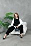 Women's Embossed Patterned Openwork Knitwear White Shirt and Trousers Set - 8