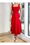 Red Thick Strap Square Collar Midi Dress - 2