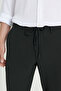 Men's Black Slim Fit Narrow Cut Seersucker Patterned Flexible Tie Waist Trousers - 4