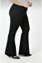 Black Large Size Flare Leg Steel Knitted Fabric Gathering Flexible Leggings Trousers - 2