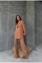 Sheer Fabric Shirt Pants Women's Set - Coffee