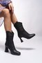 Qhicase Women's High Heeled Short Boots 0012805 Black Skin - 5