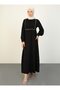 Refka Casual Black Hijab Dress - Ribbed Detail and Buttons
